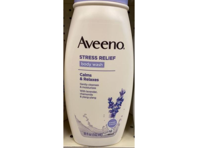 Aveeno Stress Relief Body Wash, Calm & Relaxes, Lavender, Chamomile & Ylang-Ylang, Lavender Scented, 18 fl oz/532 mL