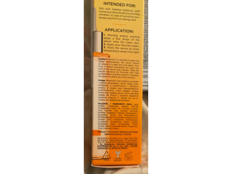 Eveline Cosmetics Face Therapy Serum Shot, Vitamin C+Cg, 1.06 fl oz/30 mL