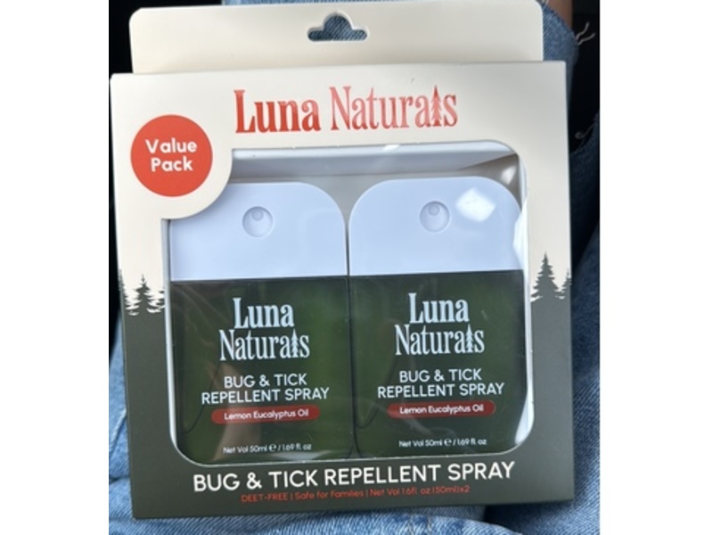 Luna Natural Bug & Tick Repellent Spray, Lemon Eucalyptus Oil, 1.69 fl oz/50 mL, Pack Of 2