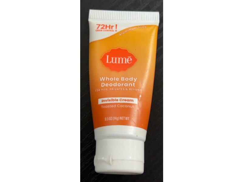 Lume Invisible Cream Whole Body Deodorant, Toasted Coconut, 0.5 oz/14 g