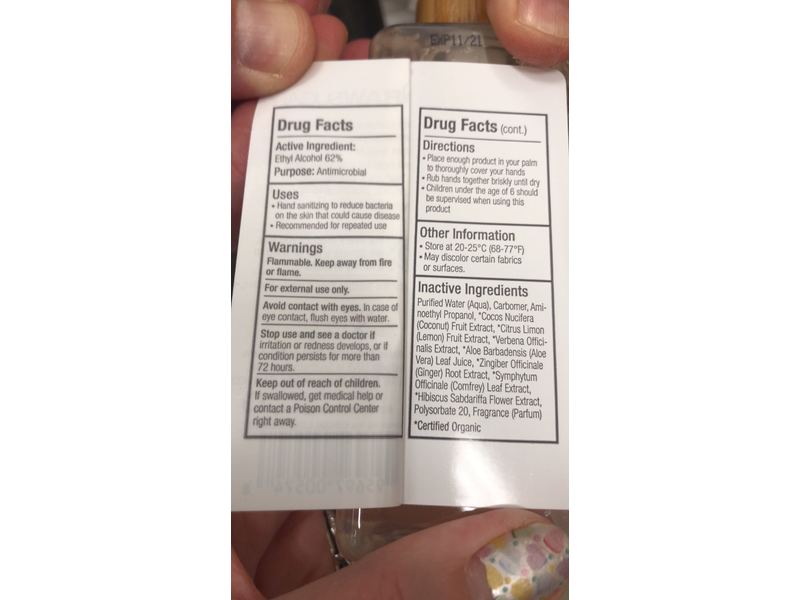 Raw Sugar Hand Sanitizer, Coconut + Lemon Verbena, 9 fl oz/255 mL