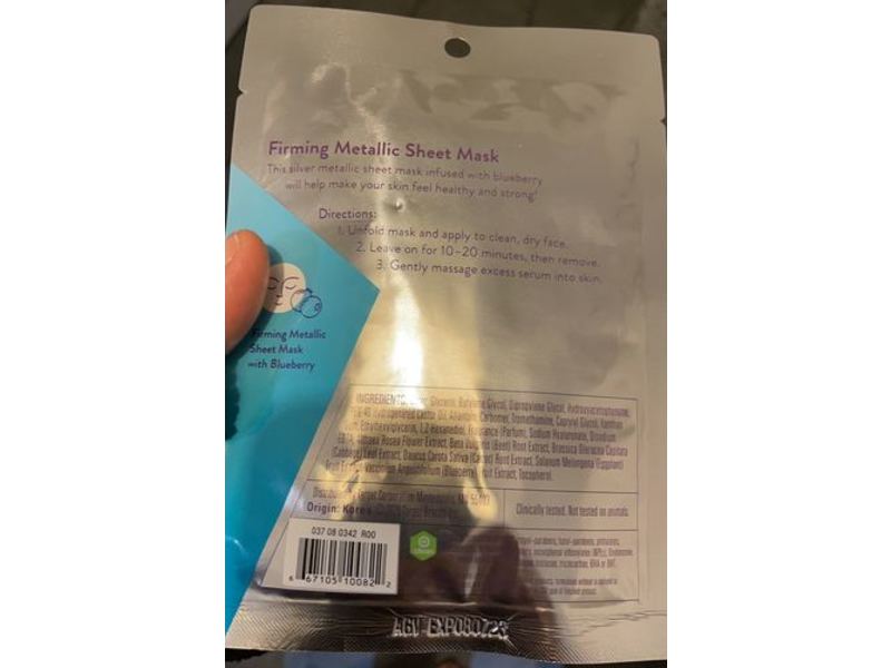 Silver Sheen Metallic Firming Facial Sheet Mask, Blueberry, 0.84 0Z/24 g, 1 Count