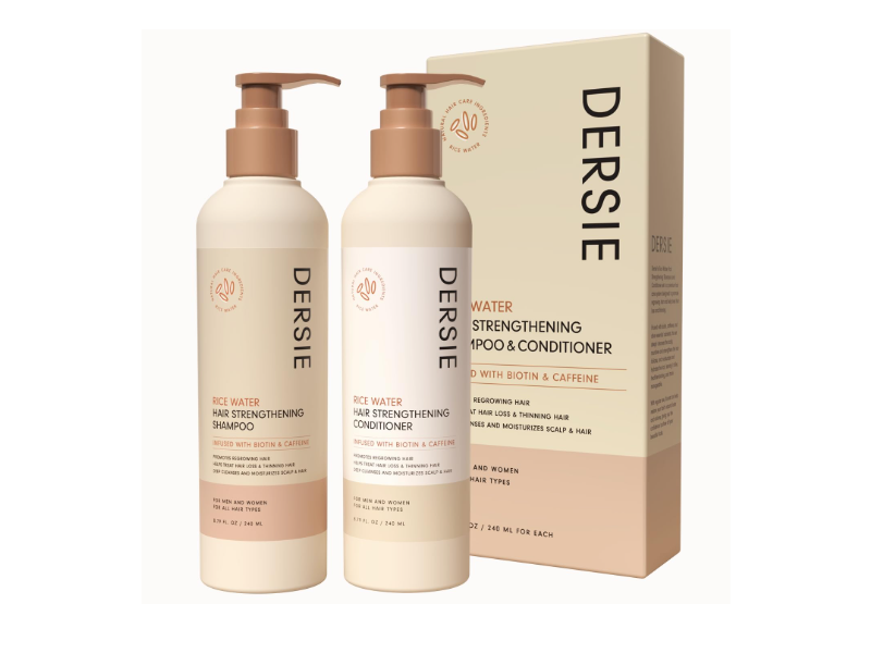 Dersie Hair Strenthening Shampoo & Conditioner, Rice Water, Biotin & Caffeine, 8.79 fl oz/240 mL