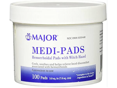 Major Medi-Pads, Witch Hazel, 100 Count, Pack Of 5