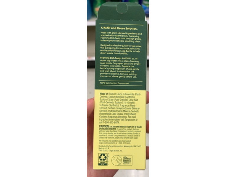 Everspring Ultra Concentrated Foaming Dish Soap, Lemon & Mint, 0.42 oz/12 g