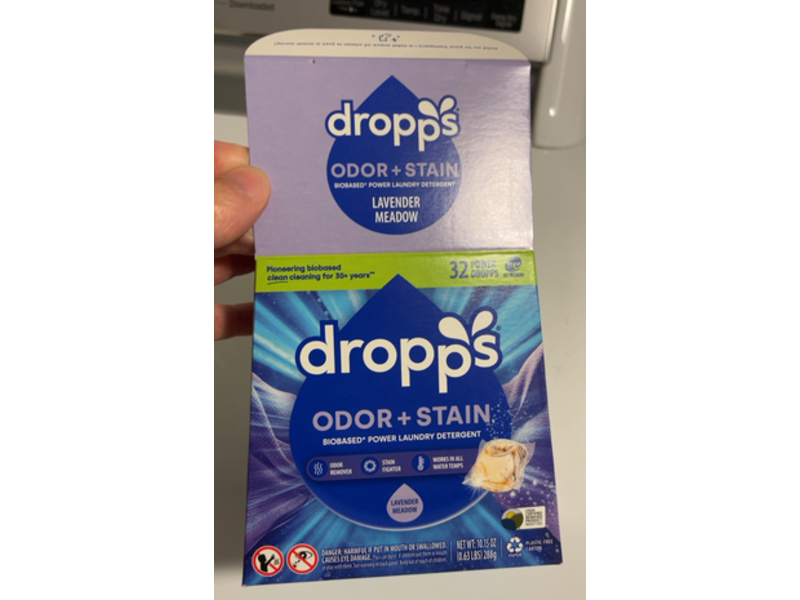 Dropps Odor & Stain Biobased Power Laundry Detergent Pods, Lavender Meadow, 32 Dropps, 10.15 oz/288 g