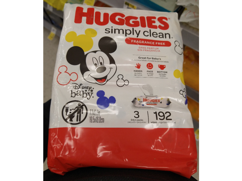 Huggies Simply Clean Disnep Baby Wipes, Fragrance Free, 3 Ct, 192 Wipes