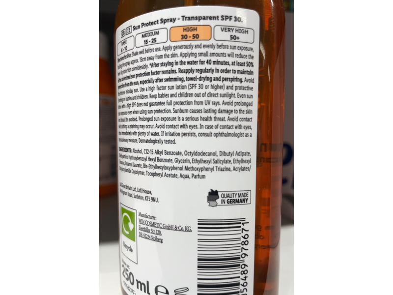 Cien Transparent Sun Protect Spray, SPF 30, 250 mL