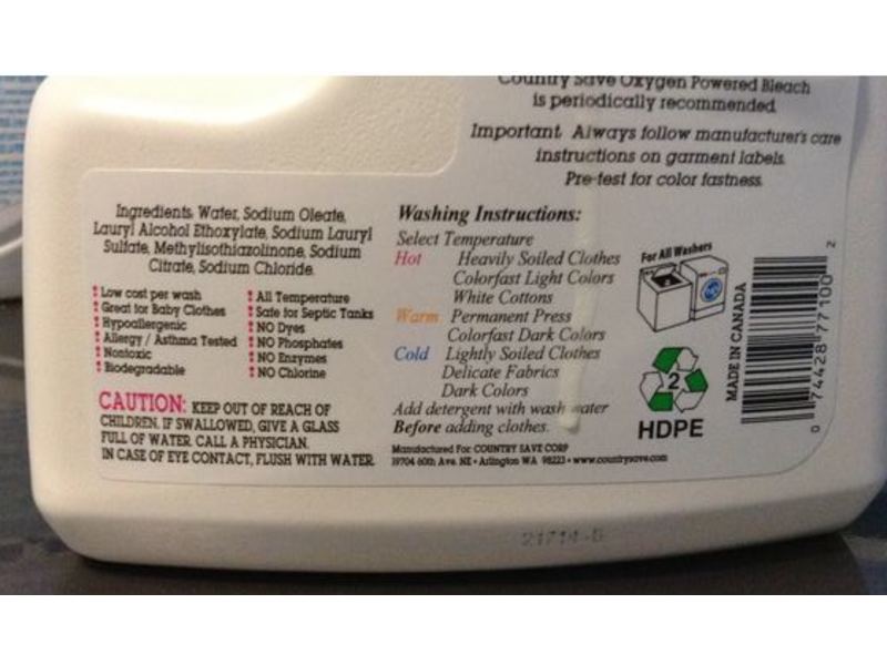 Country Save Laundry Detergent, 100 Loads, 100 fl oz/2.95 L, Pack Of 4