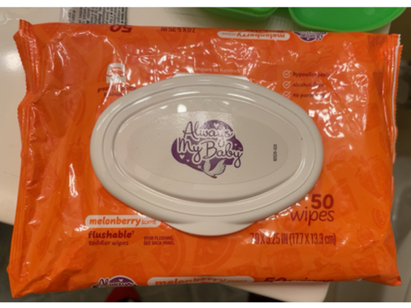 Always My Baby Flushable Toddler Wipes, Melonberry, 50 Count