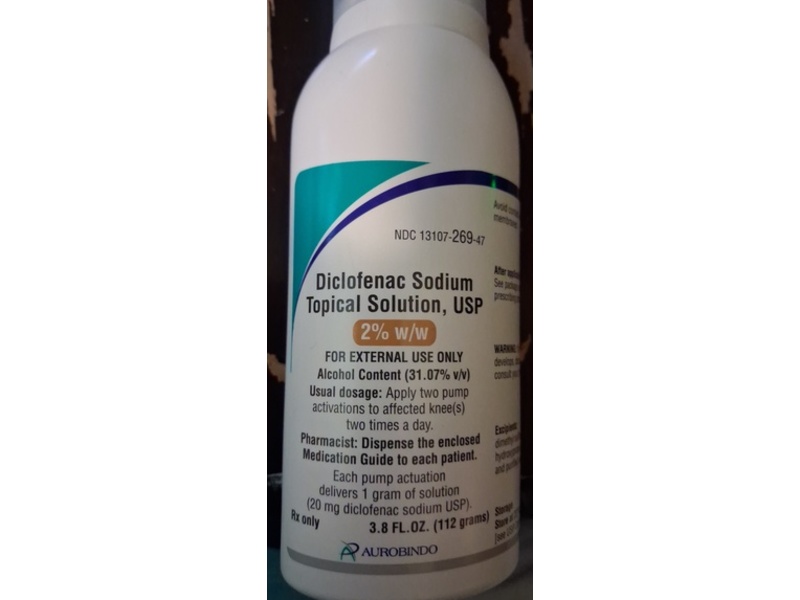 Diclofenac Sodium Topical Solution, USP 2% w/w, 3.8 fl oz/112 g, Aurobindo (RX)
