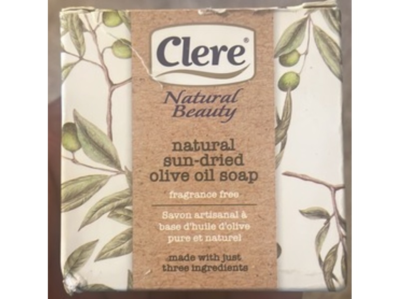 Clere Natural Beauty Natural Sun-Dried Olive Oil Soap, Fragrance Free, 200 g