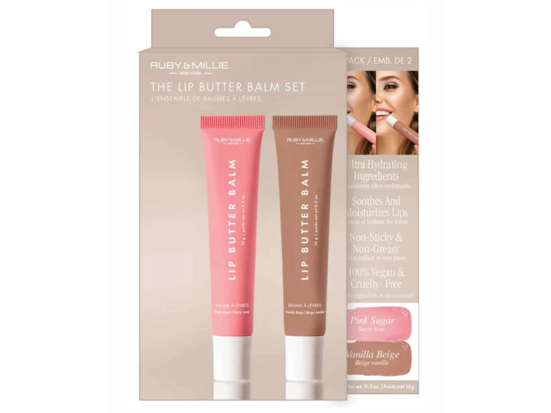 Ruby & Millie The Lip Butter Balm Set, Pink Sugar & Vanilla Beige, 0.5 oz/15 g