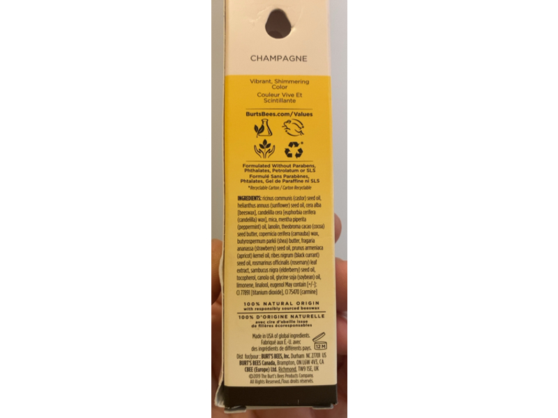Burt's Bees Lip Shimmer, Champagne, 0.09 oz/2.55 g