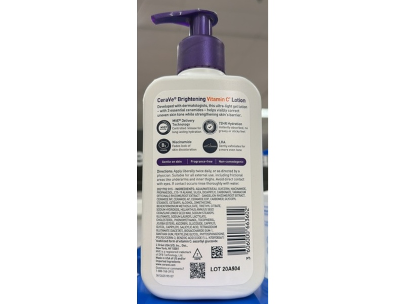 CeraVe Brightening Vitamin C Lotion, Vitamin C, Niacinamide & LHA, 8 fl oz/237 mL