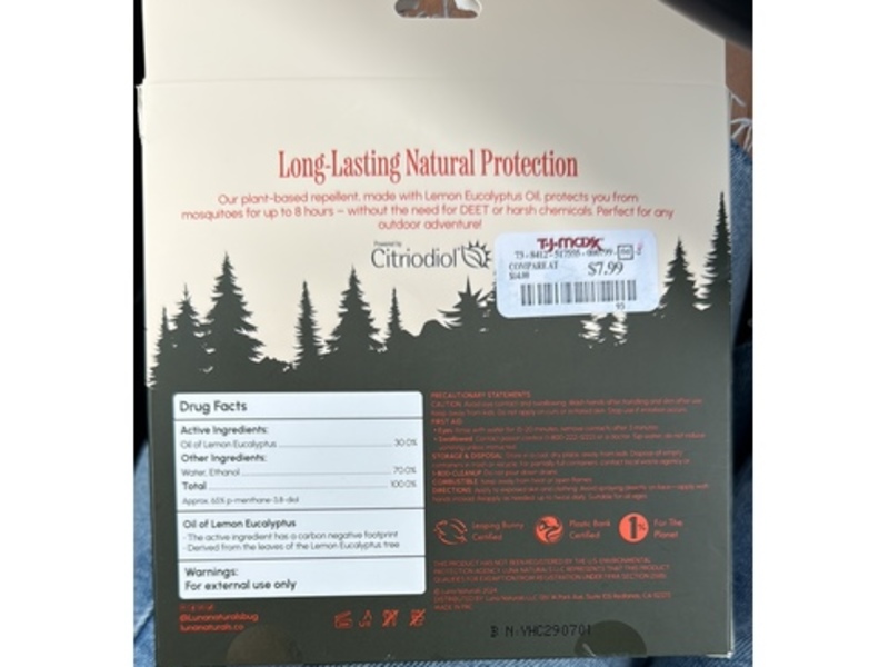 Luna Natural Bug & Tick Repellent Spray, Lemon Eucalyptus Oil, 1.69 fl oz/50 mL, Pack Of 2