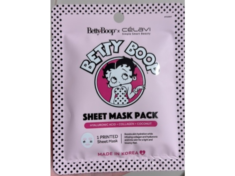 Betty Boop Sheet Mask, Hyaluronic Acid, Collagen & Coconut, 1 Count