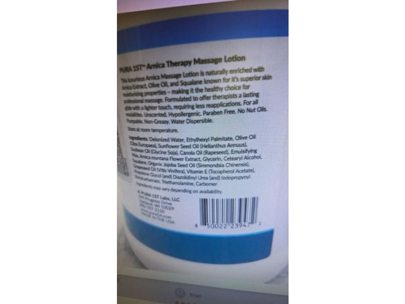 Pura Arnica Therapy Massage Lotion, 128 fl oz/3.78 L