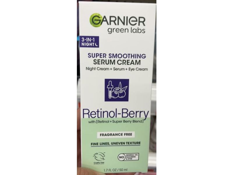 Garnier Green Labs 3-In-1 Night Cream + Serum + Eye Cream, Retinol-Berry, 1.7 fl oz/50 mL