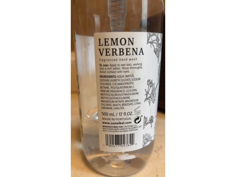 Castelbel Cleansing Hand Wash, Lemon Verbena, 17 fl oz/500 mL