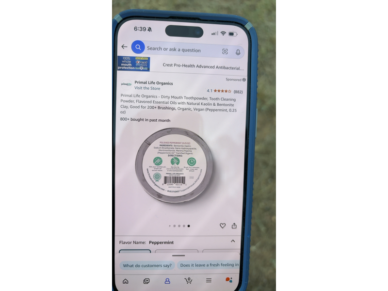 Primal Life Organics Powdered Mineral Toothpaste, Polished Peppermint, 0.25 oz/7 g