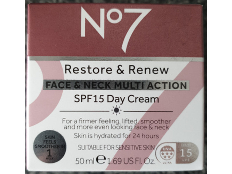 No7 Face & Neck Multi Action Day Cream, SPF 15, 1.69 fl oz/50 mL