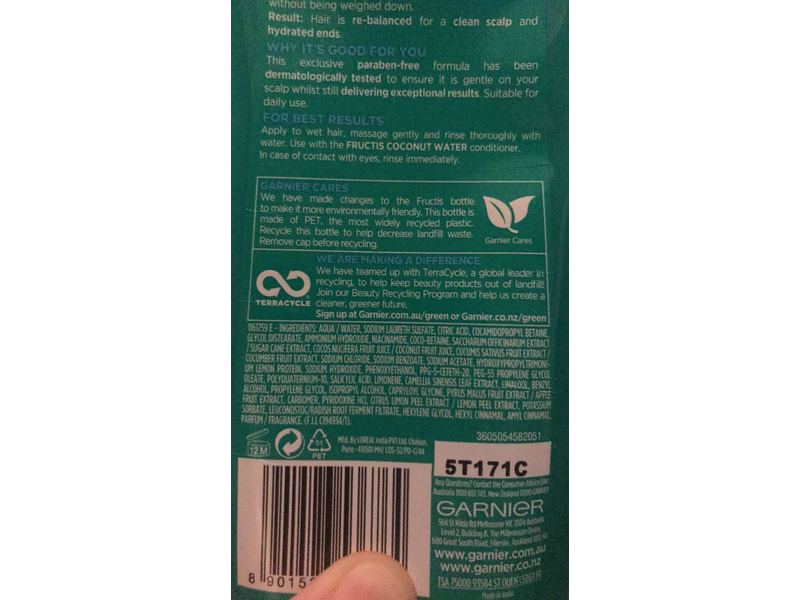 Garnier Fructis Shampoo, Coconut Water, 315 mL