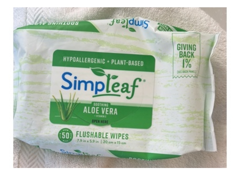 Simpleaf Soothing Flushable Wipes, Aloe Vera + Vitamin E, 50 Wipes