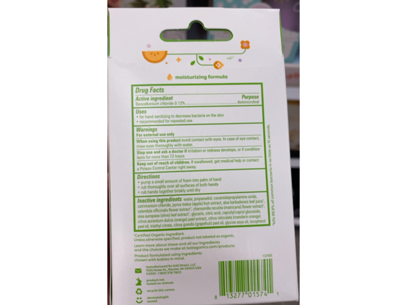 Babyganics Alcohol-Free Foaming Hand, Mandarin, 1.7 fl oz/25 mL, Pack Of 2