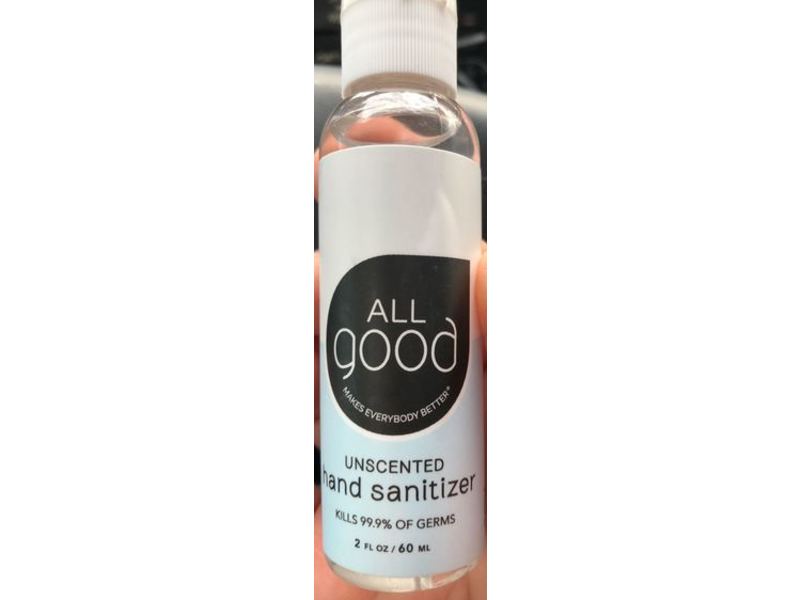 All Good Hand Sanitizer, Unscented, 2 fl oz/60mL, Pack Of 6