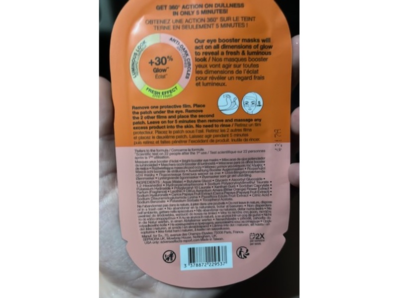 Sephora Bright Booster Eye Masks, Vitamin C + Papaya Extract, 1 Count