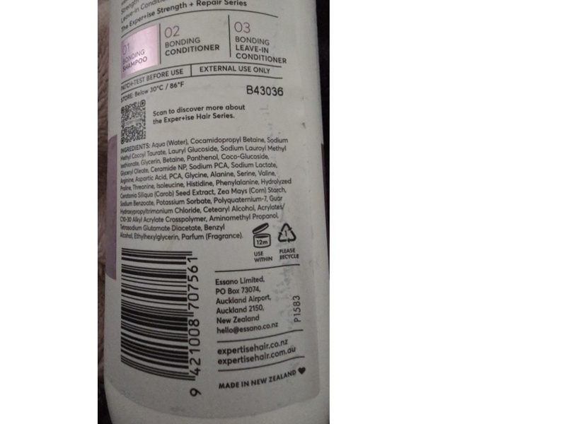 Essano Expertise 01 Bonding Shampoo, Ceramides + Peptides, 20.29 fl oz/600 mL