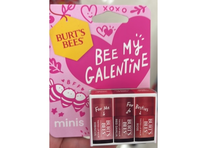 Burt's Bees Bee My Galentine Mini Tinted Lip Balm, Hibiscus, Red Dahlia & Rose, 0.049 oz/1.38 g