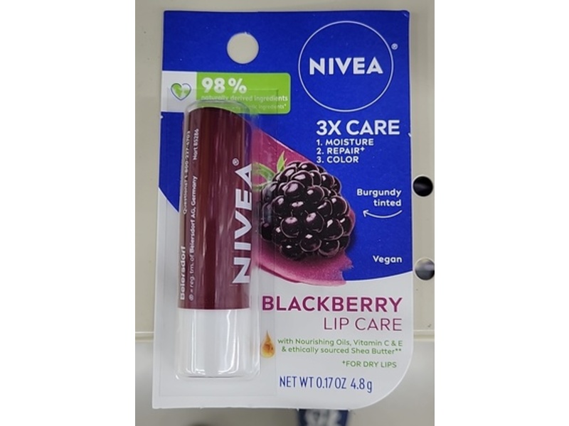 Nivea Nourishing Moisture Lip Balm, Blackberry, Vitamin C + E & Shea Butter, 0.17 oz/4.8 g