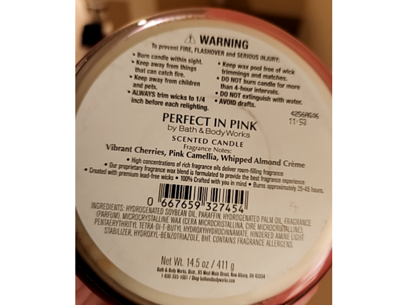 Bath & Body Works 3 Wick Scented Candle, Perfect In Pink, 14.5 oz/411 g
