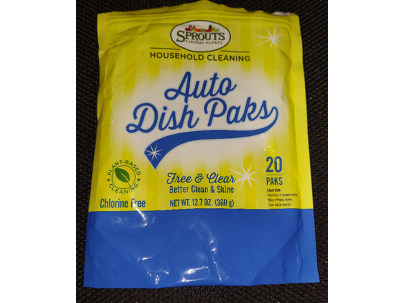 Sprouts Farmers Market Auto Dish Paks, Free & Clear, 12.7 oz/360 g, 20 Paks