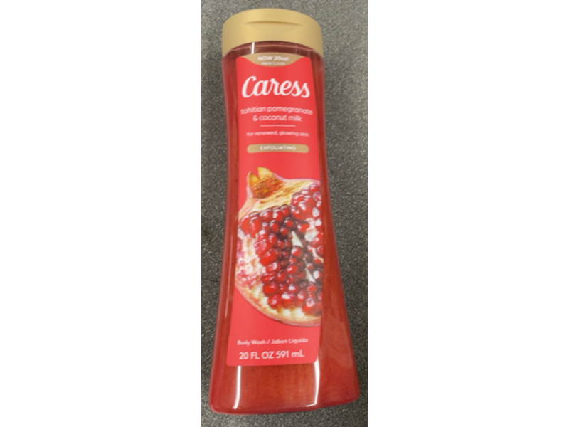Caress Exfoliating Body Wash, Tahitian Pomegranate & Coconut Milk, 20 fl oz/591 mL, Pack Of 4
