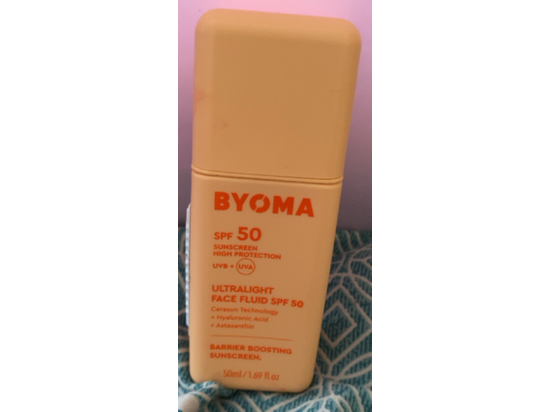 Byoma Barrier Boosting Sunscreen, Ultralight Face Fluid, SPF 50, 1.69 fl oz/50 mL