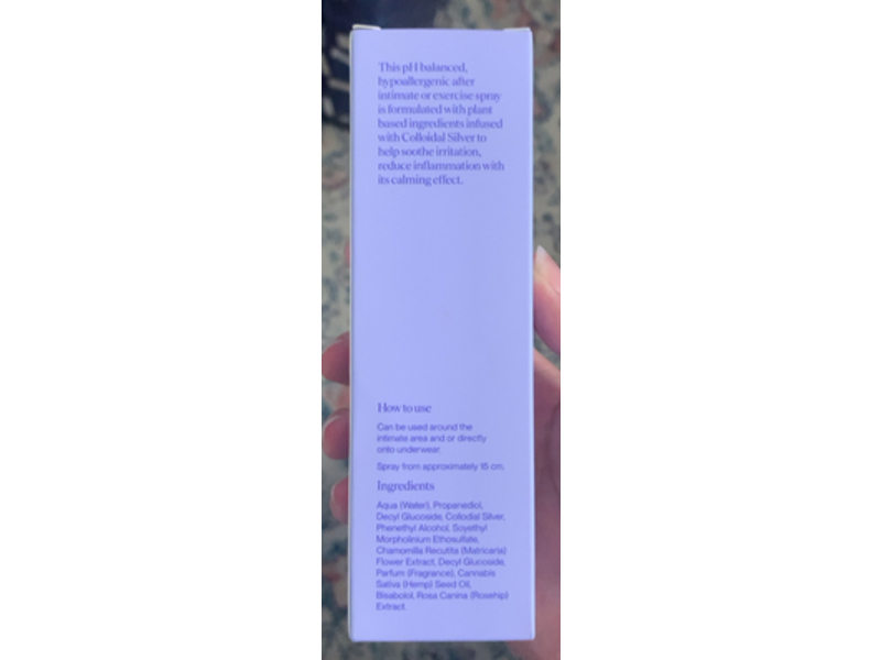 Barely After Intimate Hygiene Spray, Colloidal Silver & Hemp Seed Oil, 4.23 fl oz/125 mL