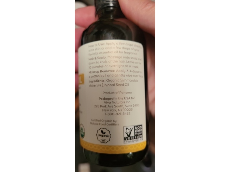 Viva Naturals Organic Jojoba Oil, 4 fl oz/118 mL