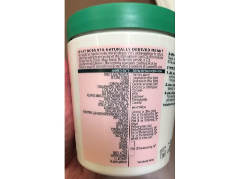 Garnier Fructis Plumping Treat 3- In-1 Hair Mask, Mask + Conditioner + leave-In, Watermelon Extract, 13.5 fl oz/400 mL