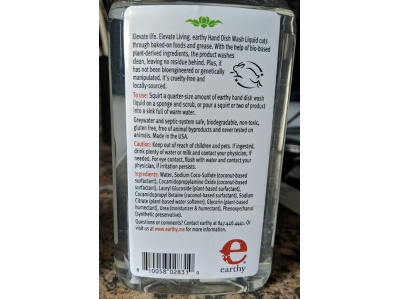 Earthy Hand Dish Wash Liquid, Free & Clear, 17 fl oz