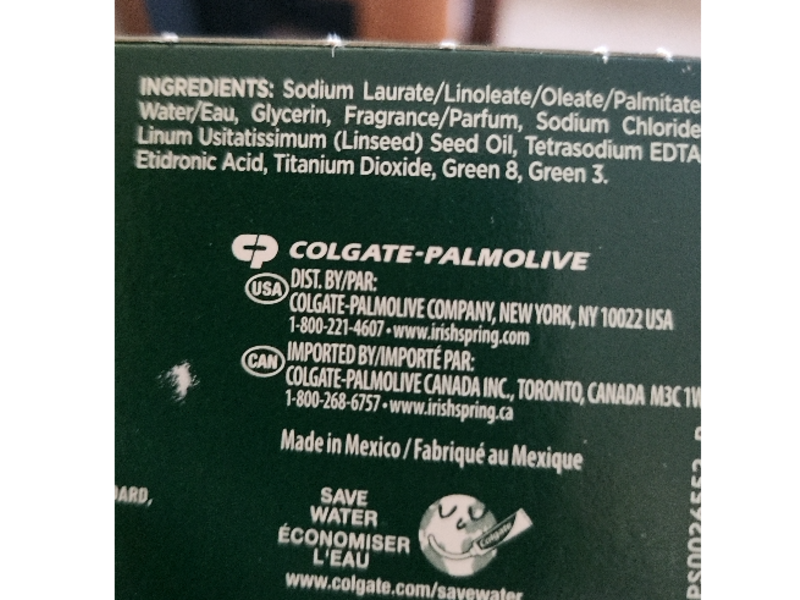 Irish Spring Original Clean Fresh Deodorant Soap, Flaxseed Oil, 3.7 oz/104.8 g, Pack Of 3