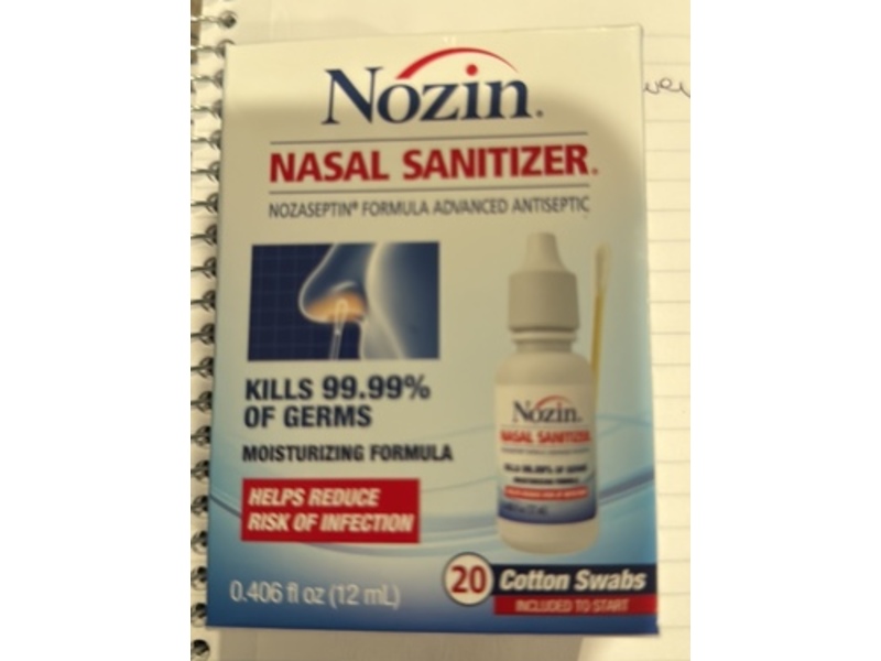 Nozin Nasal Sanitizer + Cotton Swabs, 0.406 fl oz/12 mL, 20 Count