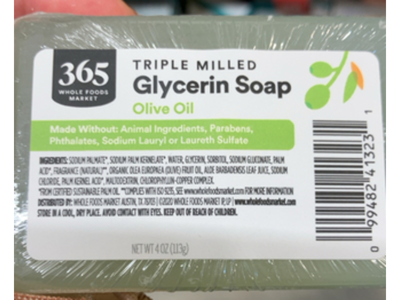 365 Whole Foods Market Triple Milled Glycerin Soap Bar, Olive Oil, 4 oz/113 g