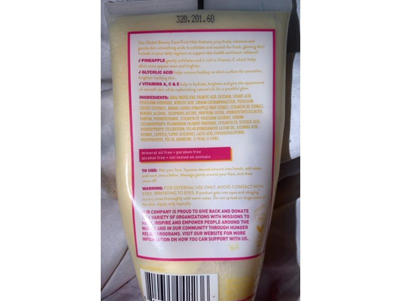 Global Beauty Care Fruit Halo Brightening Facial Cleanser, Pineapple + Glycolic Acid, 5 fl oz/150 mL