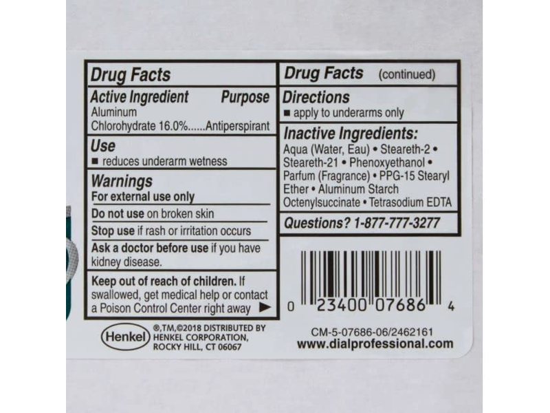 Dial Professional Anti-Perspirant & Deodorant, Crystal Breeze, 1.5 fl oz/44 mL, 6 Pack