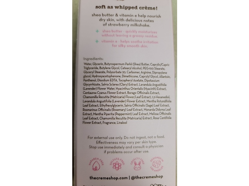 The Creme Shop Moisturizing Hand Cream, Strawberry Milkshake, 1.69 fl oz/50 mL