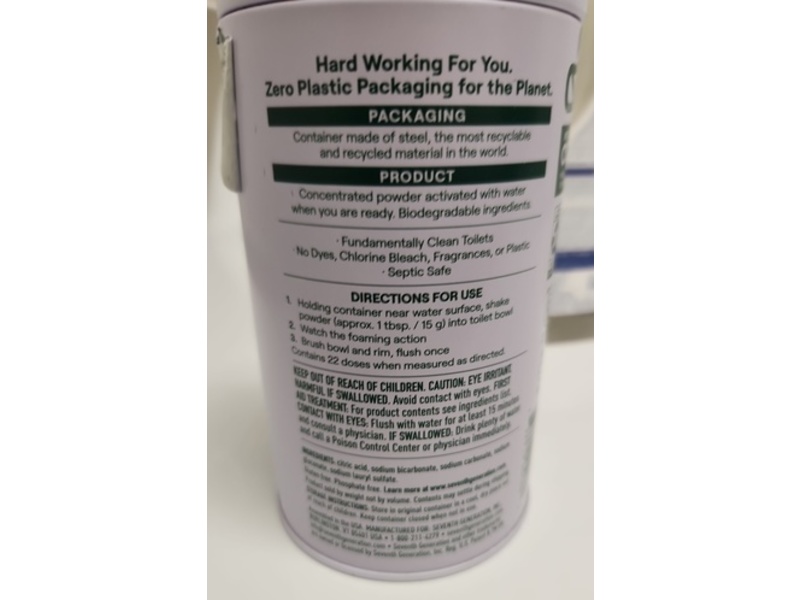 Seventh Generation Toilet Bowl Cleaning Powder, 12.3 oz/348 g