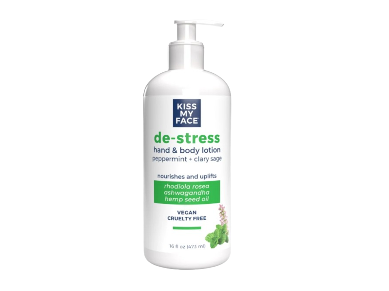 Kiss My Face De-Stress Hand & Body Lotion, Peppermint + Clary Sage, 16 fl oz/473 mL